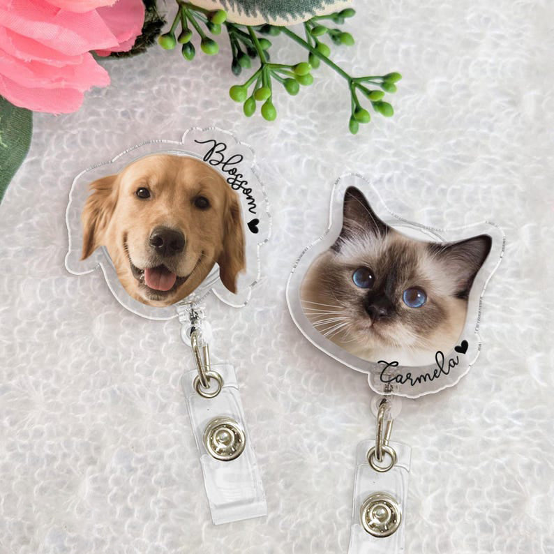 Custom Pet Portrait Badge Reel, Dog & Cat Photo Badge Reel, Nurse Badge Reel, Picture Badge Reel, Retractable Badge Holder, ID Badge Buddy