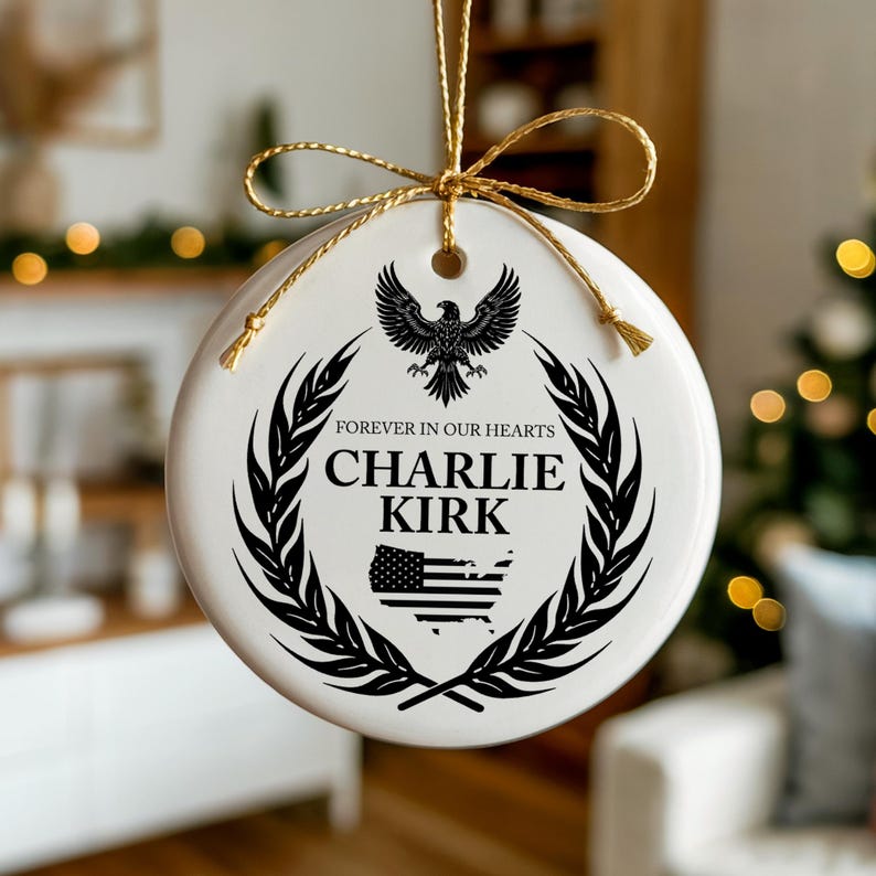Charlie Kirk Memorial Ceramic Ornament: Patriotic Keepsake
