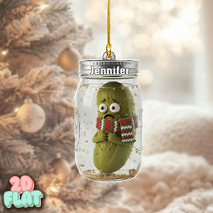 Personalized Christmas 2D FLAT Ornament, Food Tree Decor Gift for Friends, Family, Pickle Lovers, Funny Pickle Ornament in Jar with Scarf
