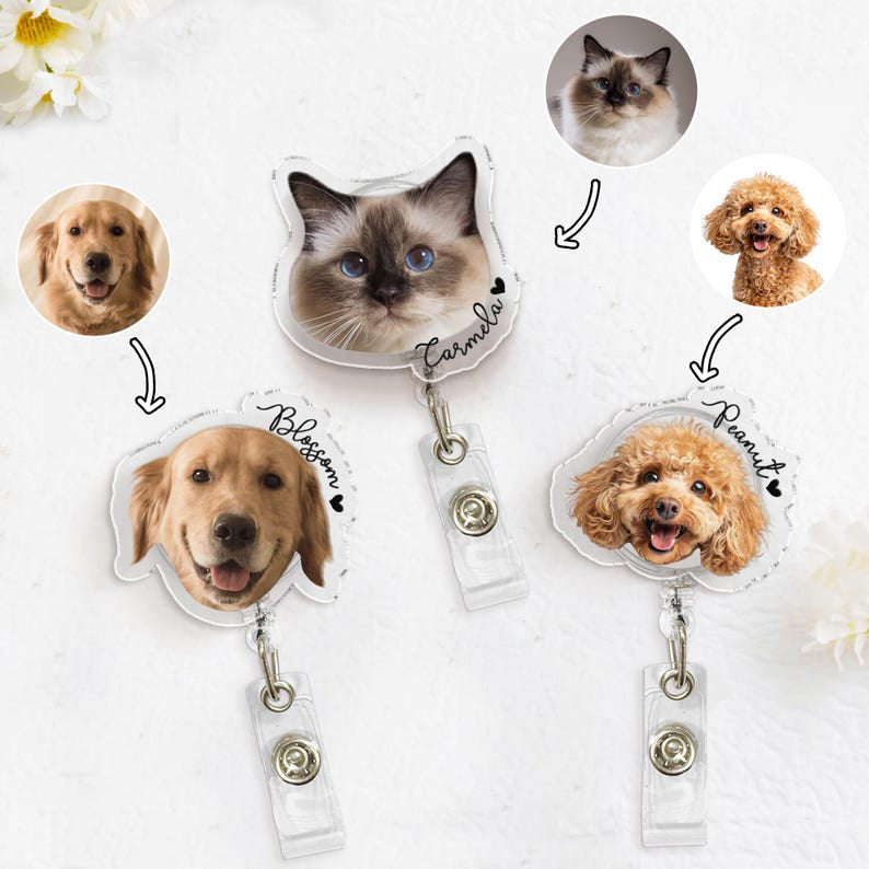 Custom Pet Portrait Badge Reel, Dog & Cat Photo Badge Reel, Nurse Badge Reel, Picture Badge Reel, Retractable Badge Holder, ID Badge Buddy