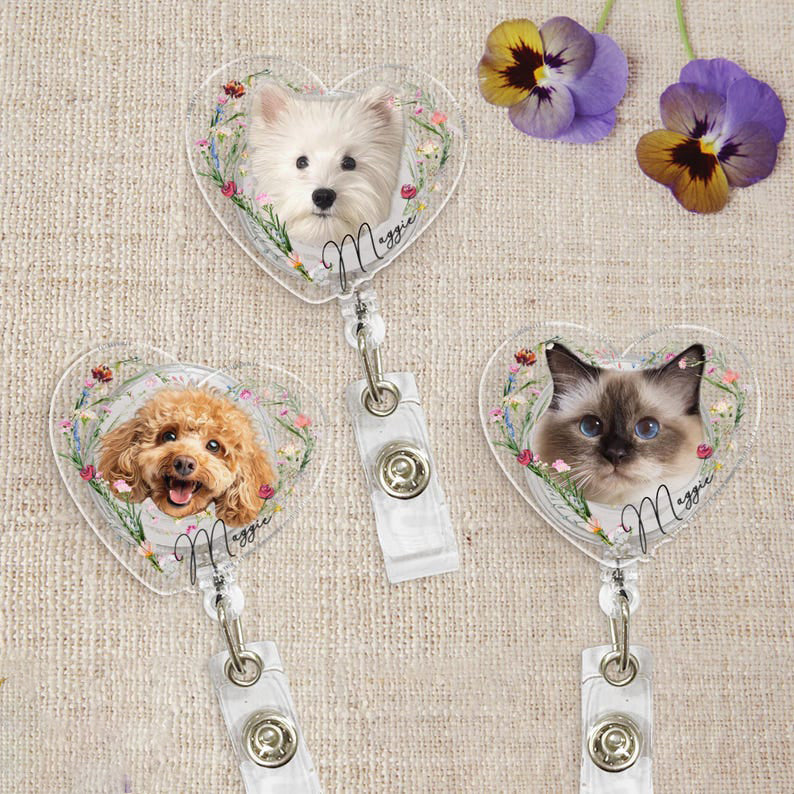 Custom Pet Badge Reel With Photo, Personalized Pet Badge Reel, Nurse Badge Reel with Picture, Nurse Gift, Dog Mom Gifts, Dog Cat Badge Reel