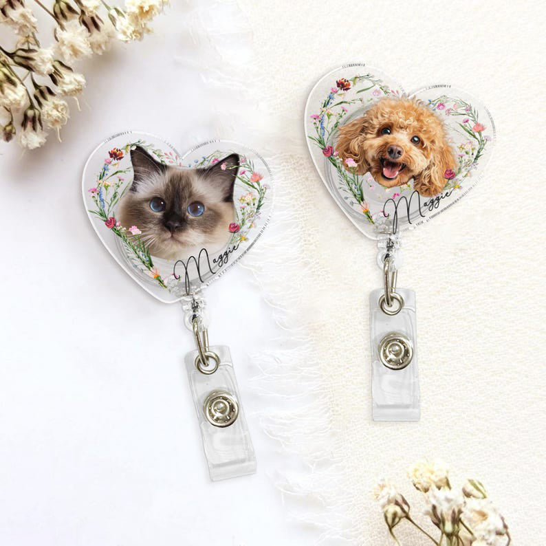 Custom Pet Badge Reel With Photo, Personalized Pet Badge Reel, Nurse Badge Reel with Picture, Nurse Gift, Dog Mom Gifts, Dog Cat Badge Reel