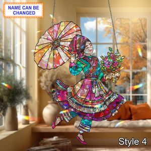 Personalized Holo H'mong Woman Acrylic Ornament, Custom Window Hanging Folk Art Decor, Unique Ethnic Cultural Gift for Home & Festival