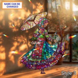 Personalized Holo H'mong Woman Acrylic Ornament, Custom Window Hanging Folk Art Decor, Unique Ethnic Cultural Gift for Home & Festival