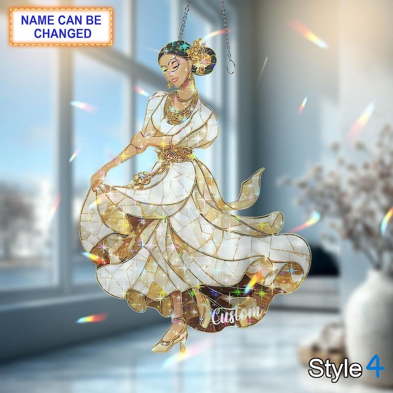 Personalized Holo Philippine Woman Acrylic Ornament, Custom Cultural Window Hanging, Unique Handmade Ethnic Art Gift for Home Decoration