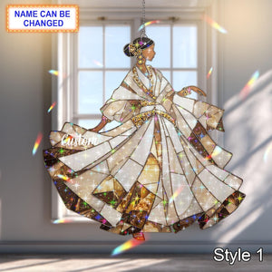 Personalized Holo Philippine Woman Acrylic Ornament, Custom Cultural Window Hanging, Unique Handmade Ethnic Art Gift for Home Decoration