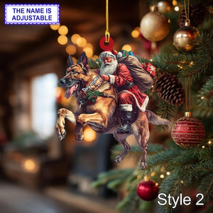 Santa Riding German Shepherd Christmas Ornament Funny Dog Lover Tree Hanging Decoration, Holiday Pet Gift, Custom German Shepherd Ornament