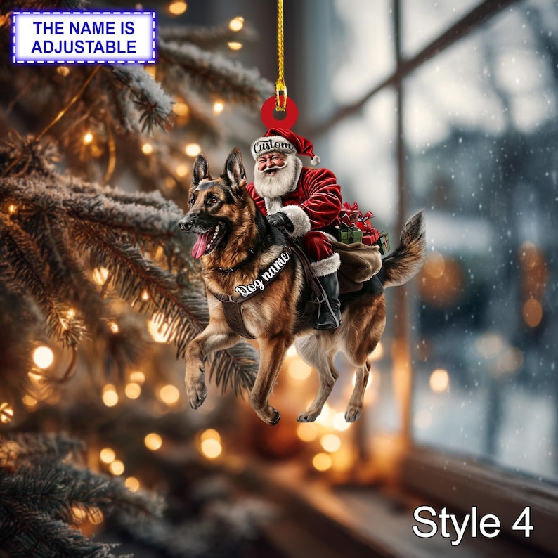 Santa Riding German Shepherd Christmas Ornament Funny Dog Lover Tree Hanging Decoration, Holiday Pet Gift, Custom German Shepherd Ornament