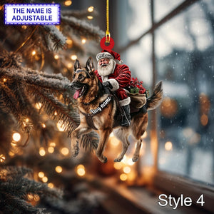 Santa Riding German Shepherd Christmas Ornament Funny Dog Lover Tree Hanging Decoration, Holiday Pet Gift, Custom German Shepherd Ornament