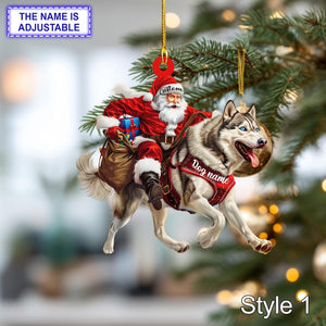 Santa Riding Siberian Husky Christmas Ornament Funny Dog Lover Tree Hanging Decoration, Holiday Pet Gift, Custom Siberian Husky Ornament