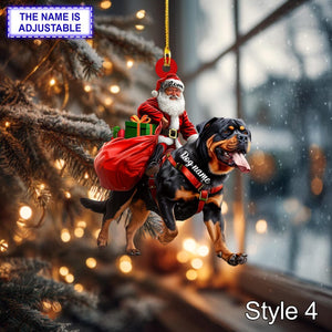 Santa Riding Rottweiler Christmas Ornament Funny Dog Lover Tree Hanging Decoration, Holiday Pet Gift, Custom Rottweiler Dog Ornament