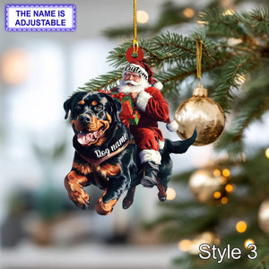 Santa Riding Rottweiler Christmas Ornament Funny Dog Lover Tree Hanging Decoration, Holiday Pet Gift, Custom Rottweiler Dog Ornament