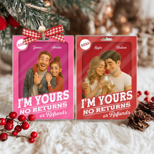 Custom Photo Figure Art Loving Couple, Personalized Couple Photo Acrylic Ornament, Couple 2D Block I'm Yours No Returns Ornament
