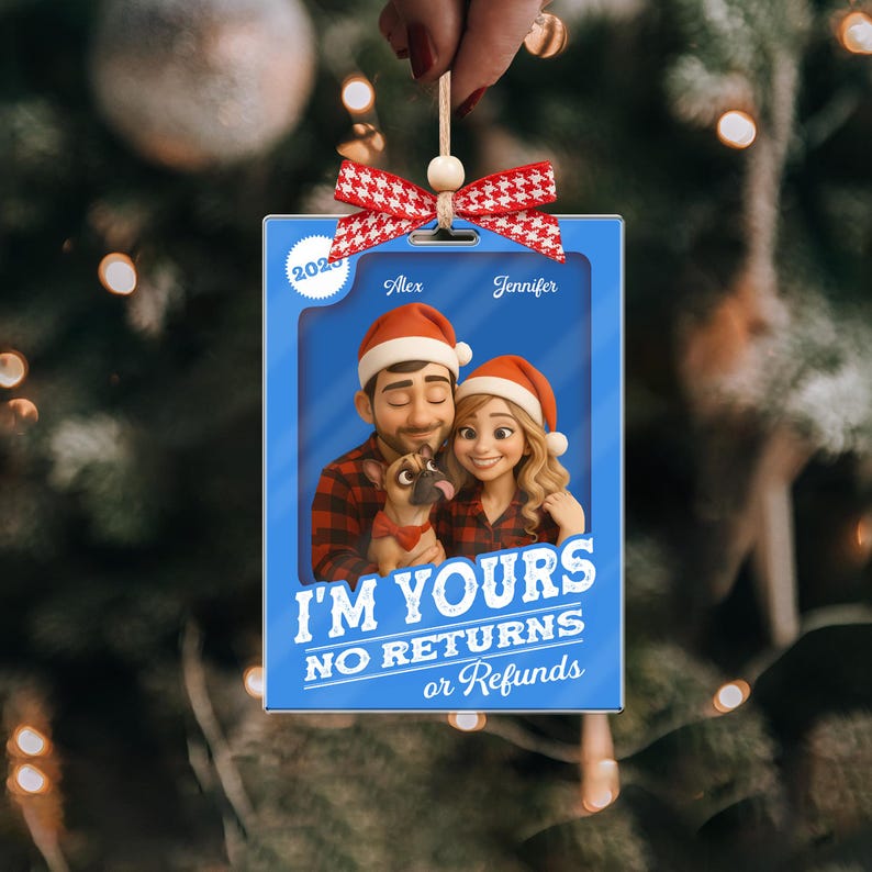Custom Photo Figure Art Loving Couple, Personalized Couple Photo Acrylic Ornament, Couple 2D Block I'm Yours No Returns Ornament