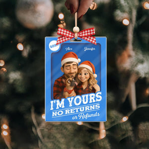 Custom Photo Figure Art Loving Couple, Personalized Couple Photo Acrylic Ornament, Couple 2D Block I'm Yours No Returns Ornament