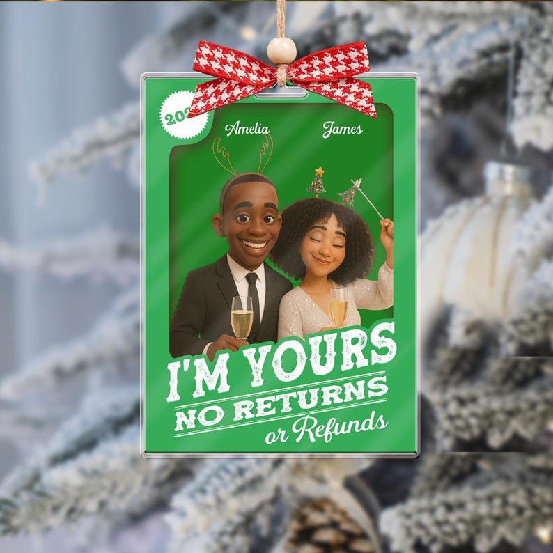 Custom Photo Figure Art Loving Couple, Personalized Couple Photo Acrylic Ornament, Couple 2D Block I'm Yours No Returns Ornament