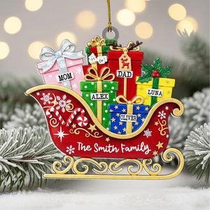 Personalized Family Name Ornament, Custom Family Sleigh Ornament, Custom Names Christmas Box Gift, Family Christmas Ornament, Family of Five