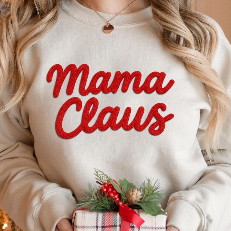 Custom Chenille YARN EMBROIDERED Sweatshirt, Custom Mama Claus shirt for Mimi, Nana, Christmas Gift for Grandma, Christmas Holiday Shirt il_794xN.7191673904_evdy.jpg