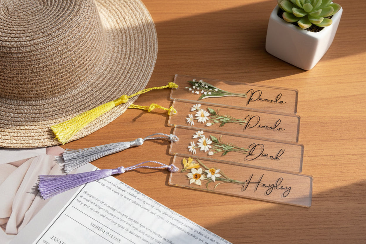 Custom Birth Flower Bookmark, Acrylic Bookmark Gift,Bookmark with Tassel,Birthday Gifts,Floral Bookmarks for Women,Book Lover Gift