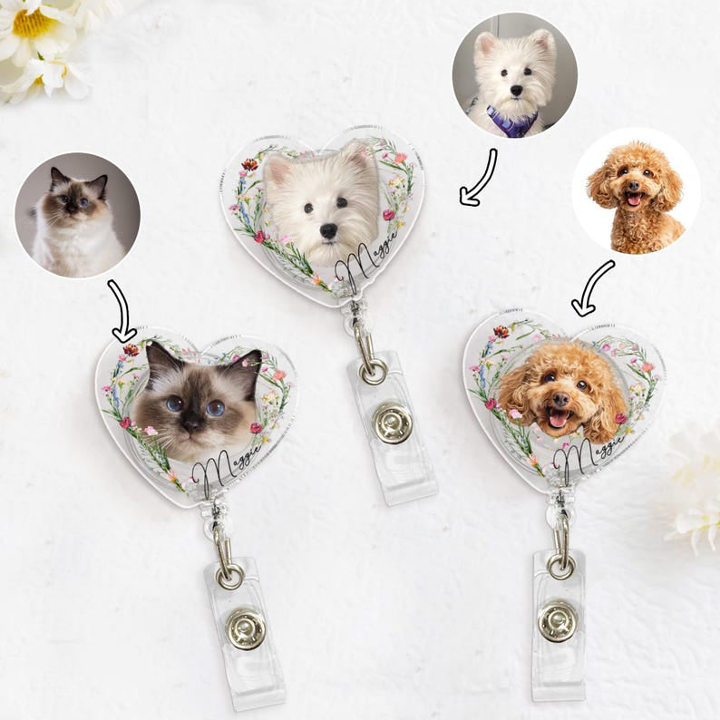 Custom Pet Badge Reel With Photo, Personalized Pet Badge Reel, Nurse Badge Reel with Picture, Nurse Gift, Dog Mom Gifts, Dog Cat Badge Reel