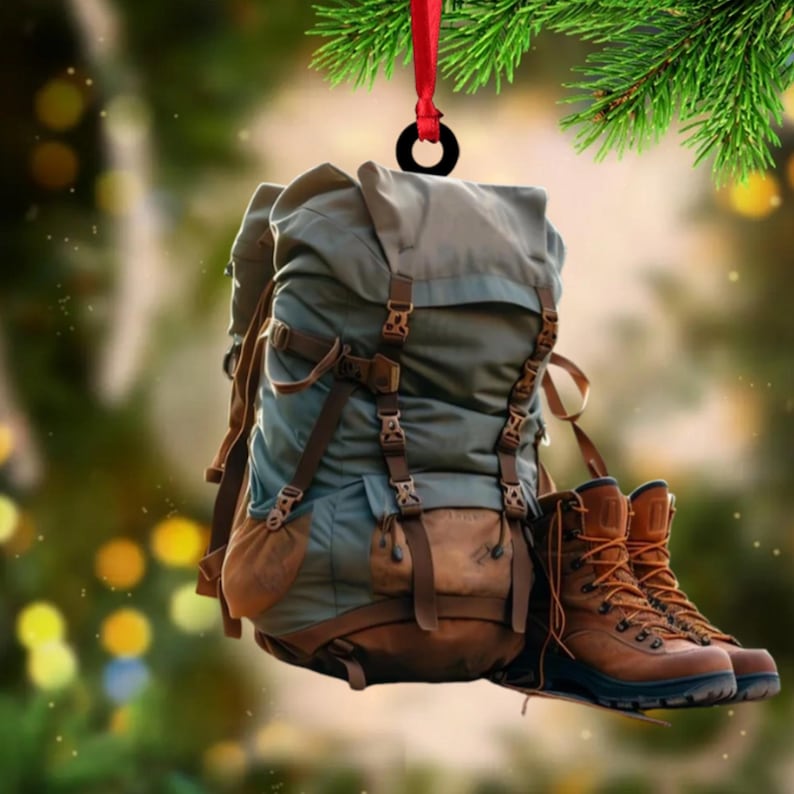 Personalized Hiking Acrylic Ornament, Custom Hiking Lovers Christmas Ornament, Unique Camping Lover Gift, Xmas Gift For Hiking Club, 2D Flat Ornament