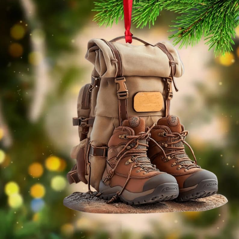 Personalized Hiking Acrylic Ornament, Custom Hiking Lovers Christmas Ornament, Unique Camping Lover Gift, Xmas Gift For Hiking Club, 2D Flat Ornament