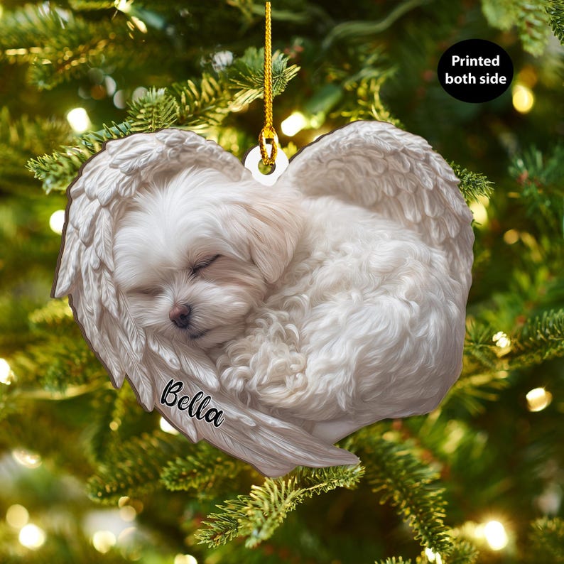 Personalized Maltese Dog Angel Ornament Flat 2D Cutout Holiday Tree Decor Gift for Dog Lovers, Pet Memorial Families Keepsake