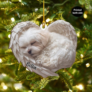 Personalized Maltese Dog Angel Ornament Flat 2D Cutout Holiday Tree Decor Gift for Dog Lovers, Pet Memorial Families Keepsake
