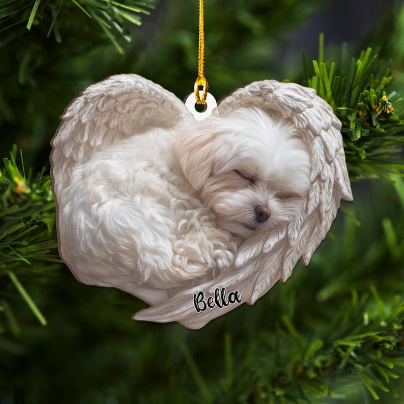 Personalized Maltese Dog Angel Ornament Flat 2D Cutout Holiday Tree Decor Gift for Dog Lovers, Pet Memorial Families Keepsake
