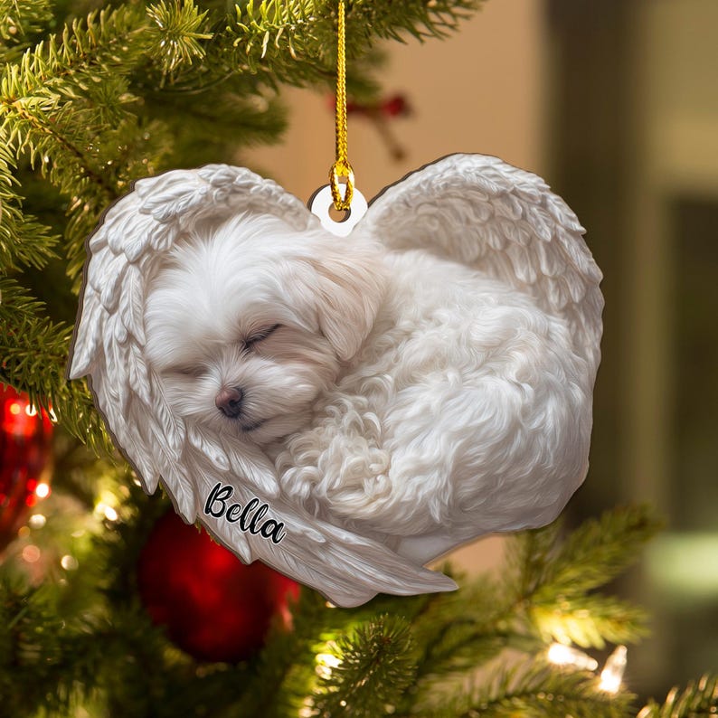 Personalized Maltese Dog Angel Ornament Flat 2D Cutout Holiday Tree Decor Gift for Dog Lovers, Pet Memorial Families Keepsake