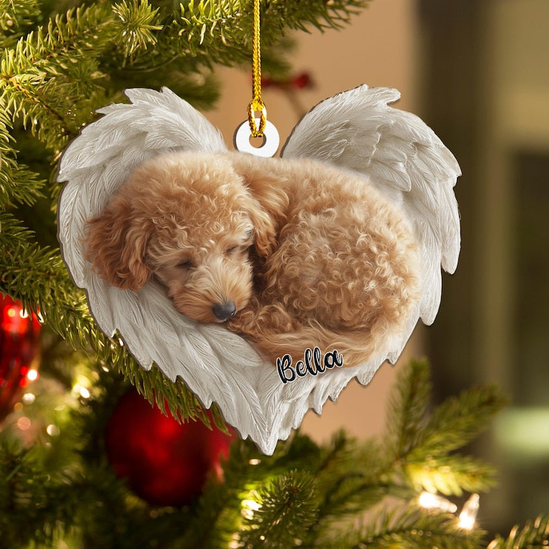Personalized Poodle Dog Angel Ornament Flat 2D Cutout Holiday Tree Decor Gift for Dog Lovers, Pet Memorial Families Keepsake