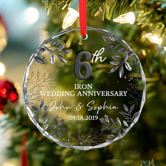 6th Wedding Anniversary Gift, Personalized 6th Anniversary Gift,Iron Wedding Anniversary Glass Ornament,Anniversary Keepsake,Gift for Couple