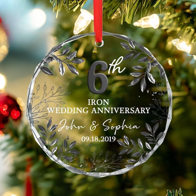6th Wedding Anniversary Gift, Personalized 6th Anniversary Gift,Iron Wedding Anniversary Glass Ornament,Anniversary Keepsake,Gift for Couple