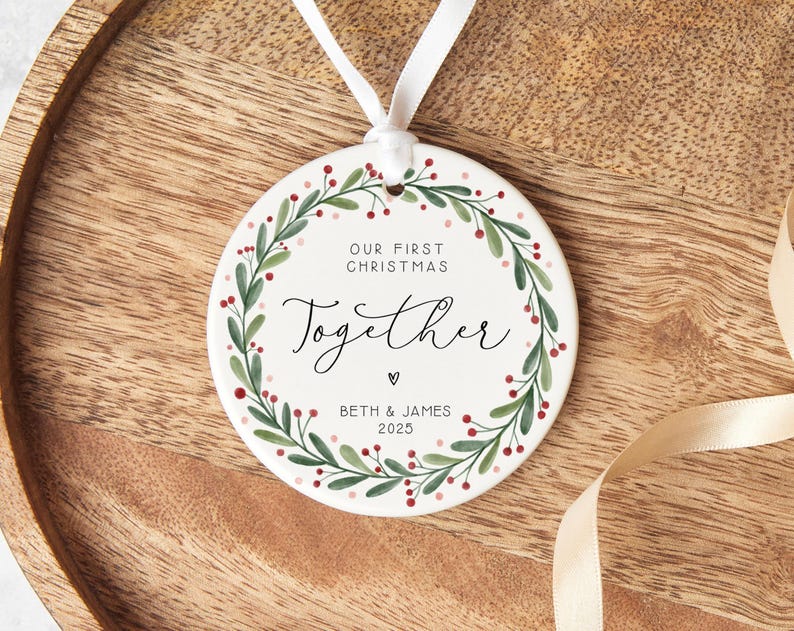 Our First Christmas Together Ornament 2025 Personalised Couple Keepsake | Custom Ceramic Decoration