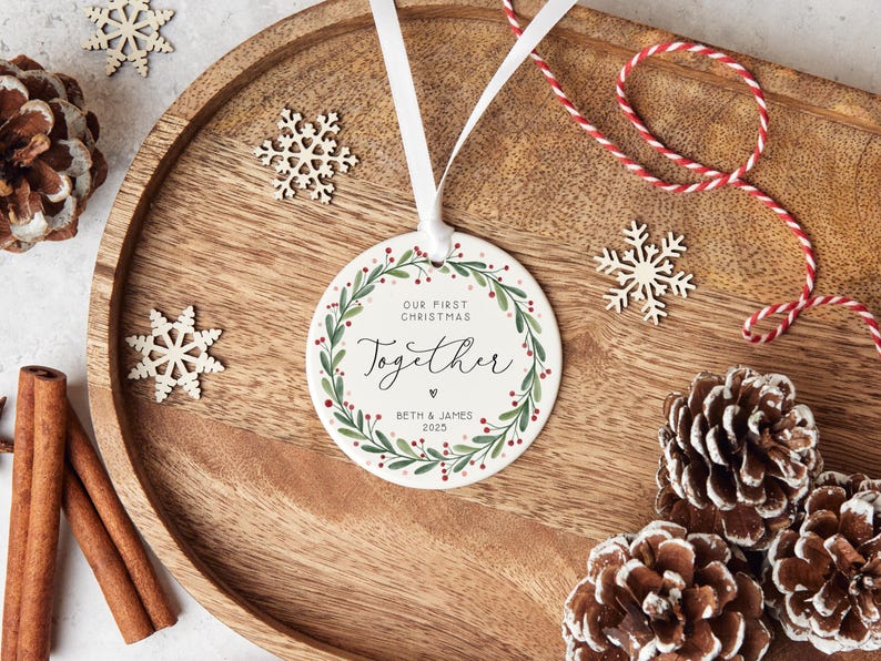 Our First Christmas Together Ornament 2025 Personalised Couple Keepsake | Custom Ceramic Decoration