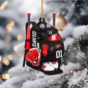 Baseball Backpack Acrylic Ornament, Custom Baseball Player Christmas Decor,Sports Keepsake Ornament Gift,Personalized Athletic Holiday Decor