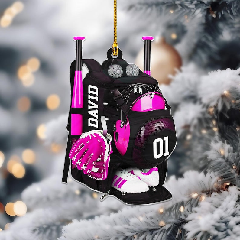 Baseball Backpack Acrylic Ornament, Custom Baseball Player Christmas Decor,Sports Keepsake Ornament Gift,Personalized Athletic Holiday Decor