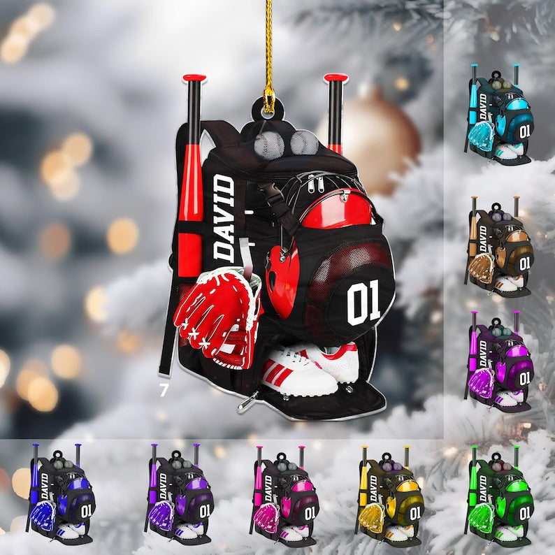 Baseball Backpack Acrylic Ornament, Custom Baseball Player Christmas Decor,Sports Keepsake Ornament Gift,Personalized Athletic Holiday Decor