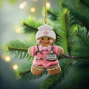 Personalized Gingerbread Nurse 2D Acrylic Ornament, Bow Cookie Nurse Christmas Ornament, Emergancy Nurse, RN Nurse Gifts, NICU Nurse Gift