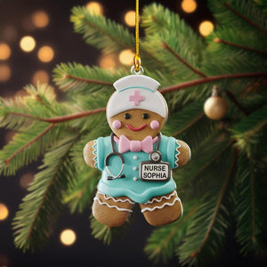 Personalized Gingerbread Nurse 2D Acrylic Ornament, Bow Cookie Nurse Christmas Ornament, Emergancy Nurse, RN Nurse Gifts, NICU Nurse Gift