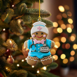 Personalized Gingerbread Nurse 2D Acrylic Ornament, Bow Cookie Nurse Christmas Ornament, Emergancy Nurse, RN Nurse Gifts, NICU Nurse Gift