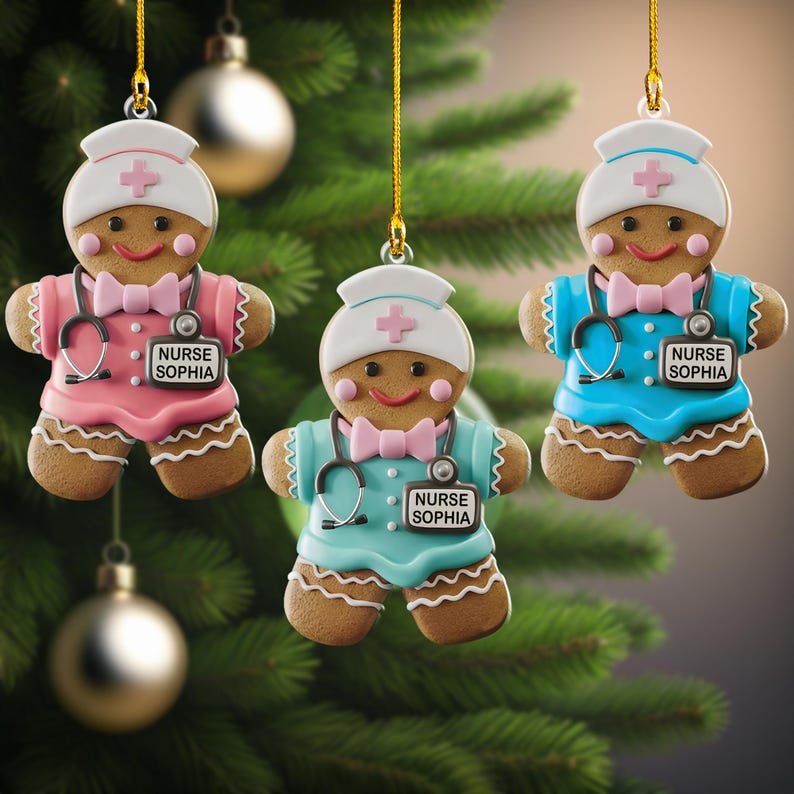 Personalized Gingerbread Nurse 2D Acrylic Ornament, Bow Cookie Nurse Christmas Ornament, Emergancy Nurse, RN Nurse Gifts, NICU Nurse Gift