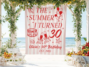 Summer Birthday Banner, Custom 30th Birthday Backdrop, The Summer I Turned 30 Sign, Party Decoration, Personalized Birthday Decor