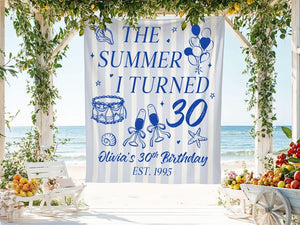 Summer Birthday Banner, Custom 30th Birthday Backdrop, The Summer I Turned 30 Sign, Party Decoration, Personalized Birthday Decor
