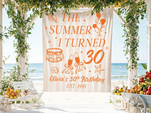 Summer Birthday Banner, Custom 30th Birthday Backdrop, The Summer I Turned 30 Sign, Party Decoration, Personalized Birthday Decor
