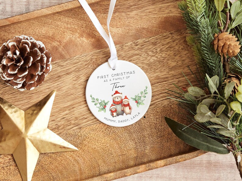 Family Christmas Ornament Personalised first Christmas as a family of three 2026