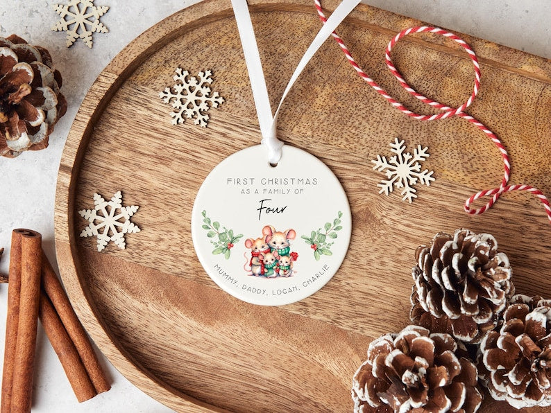 Personalised Family Christmas Ornament Custom Names First Christmas as a Family Keepsake Ceramic Bauble