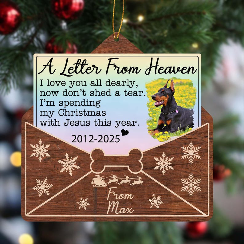 Custom Dog Chrismtas Ornament, Personalized Dog Photo A Letter From Heaven, Dog Memorial Ornament,Pet Loss Keepsake, Pet Portrait Name Gift