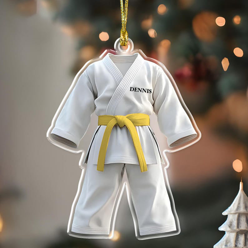Personalized Karate Uniform Ornament, Custom Martial Arts Ornament, Karate Lover Ornament, Karate Belt with Name, Taekwondo Judo Christmas