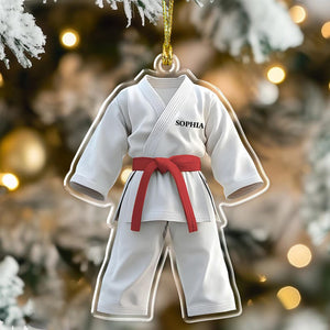 Personalized Karate Uniform Ornament, Custom Martial Arts Ornament, Karate Lover Ornament, Karate Belt with Name, Taekwondo Judo Christmas